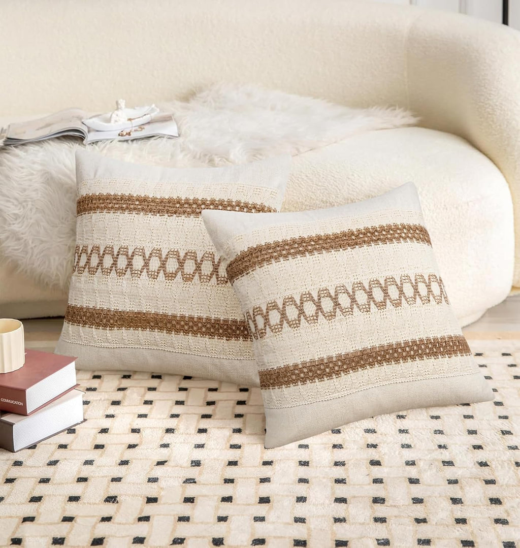 Pyonic Pack of 2 Boho Throw Pillow Covers 18x18 Inch Farmhouse Decorative Throw Pillows for Bed Sofa Living Room,Gray Modern Cushion Cover Couch Pillows Cover Home Decor