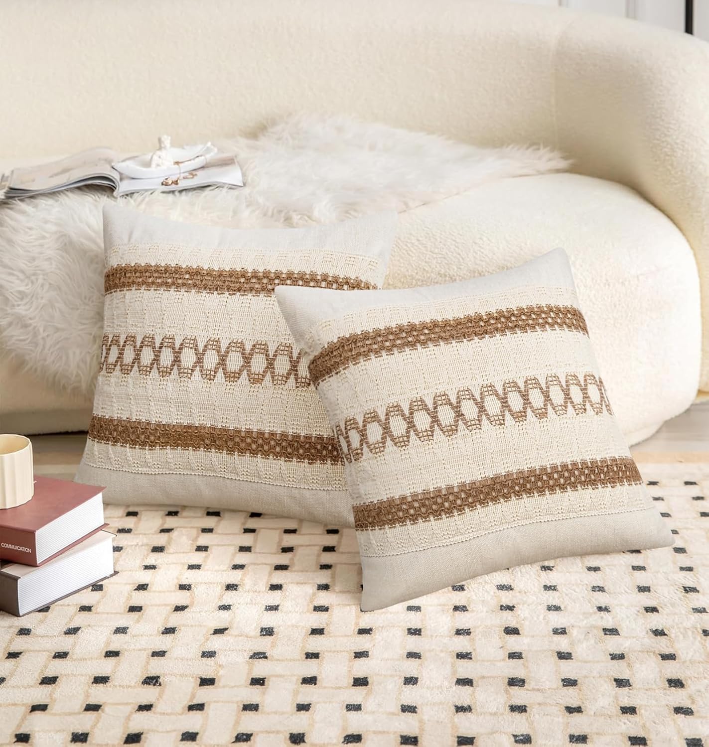 Pyonic Pack of 2 Boho Throw Pillow Covers 18x18 Inch Farmhouse Decorative Throw Pillows for Bed Sofa Living Room,Gray Modern Cushion Cover Couch Pillows Cover Home Decor