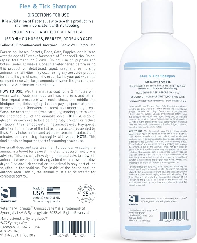 Veterinary Formula Flea and Tick Shampoo for Dogs and Cats, 16 oz