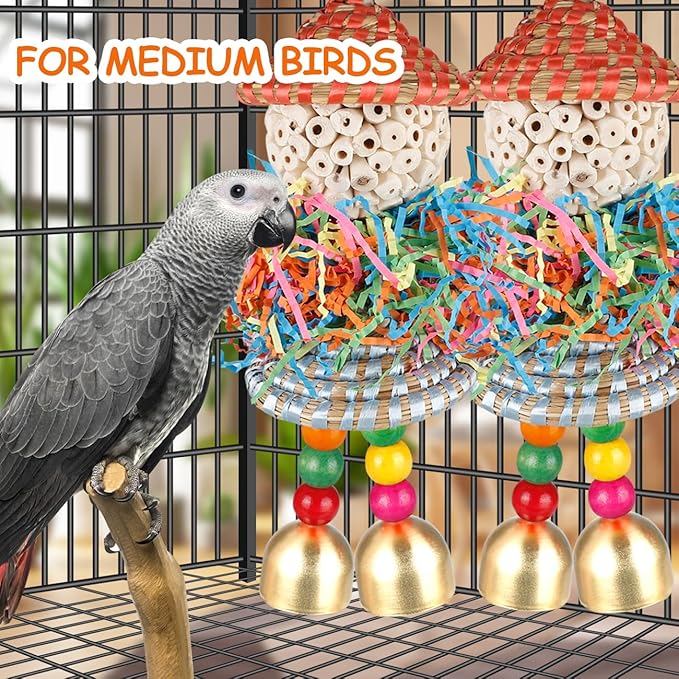 BBjinronjy 2PCS Bird Toys Parrot Foraging Shredder Hanging Toys Sola Balls with Bell for Small Parrots Parakeets Cockatiel Conures Love Birds Budgie Cage Toy