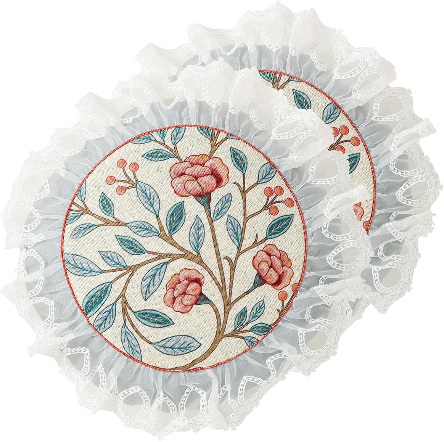 Floral Throw Pillow Covers Set of 2,Cottage Rustic with Blooming Flower Pattern Linen Pillowcases,Decorative Round Pillows Cushion Covers for Couch Sofa Bed Chair Car,Diameter 16"