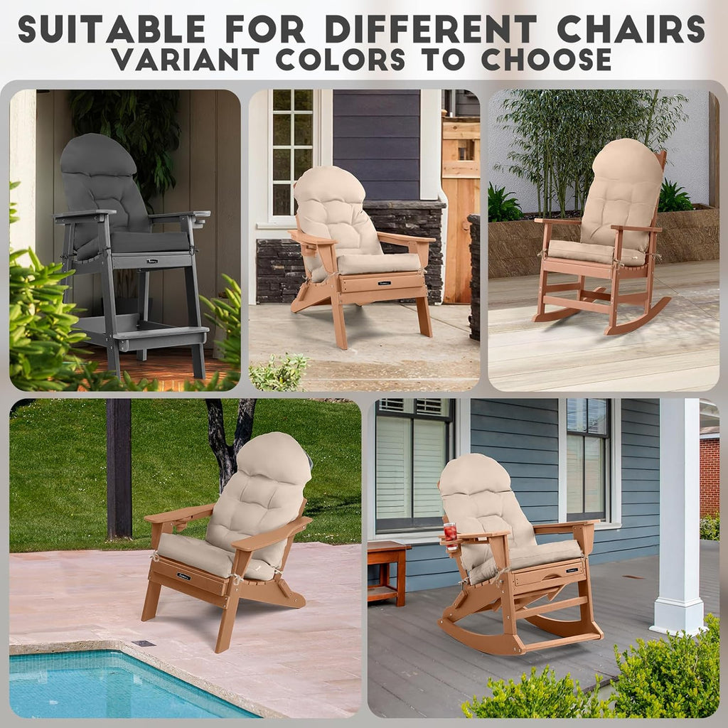 FUNBERRY Adirondack Chair Cushions Set of 2, Thicken Comfy Cushions for Rocker Non Slip Fade Shield Waterproof High Back with Ties
