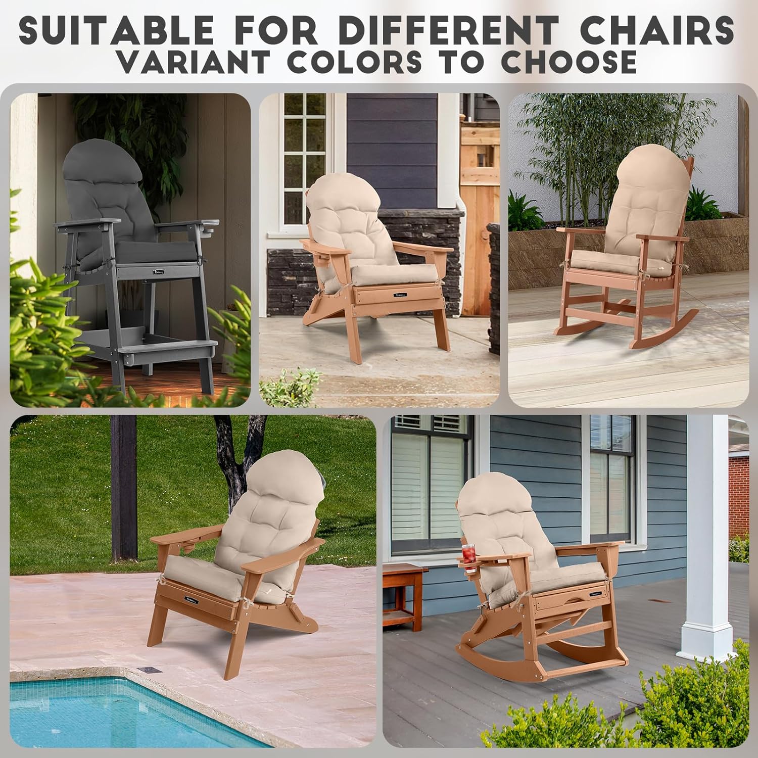 FUNBERRY Adirondack Chair Cushions Set of 2, Thicken Comfy Cushions for Rocker Non Slip Fade Shield Waterproof High Back with Ties