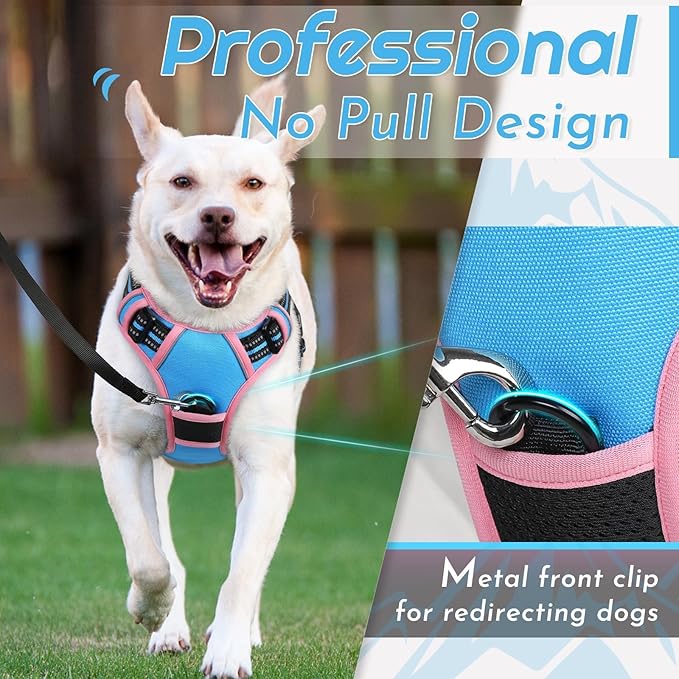 Eagloo Dog Harness Small Sized Dog, No Pull Service Vest with Reflective Strips and Control Handle, Adjustable and Comfortable for Walking, No Choke Pet Harness with 2 Metal Rings, Pink & Blue, S