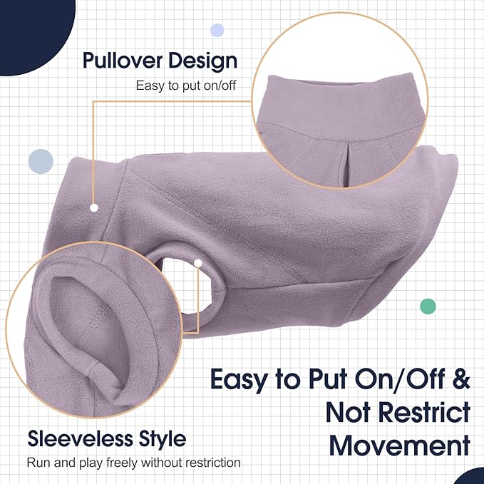 IECOii 2 Pack Fleece Dog Sweaters - Warm & Soft & Stretchy, Coat for Cold Weather, Medium Dogs Boy Girl Fleece Sweaters for Home, Trips, and Walks (Size L,Dark Purple & Light Purple)