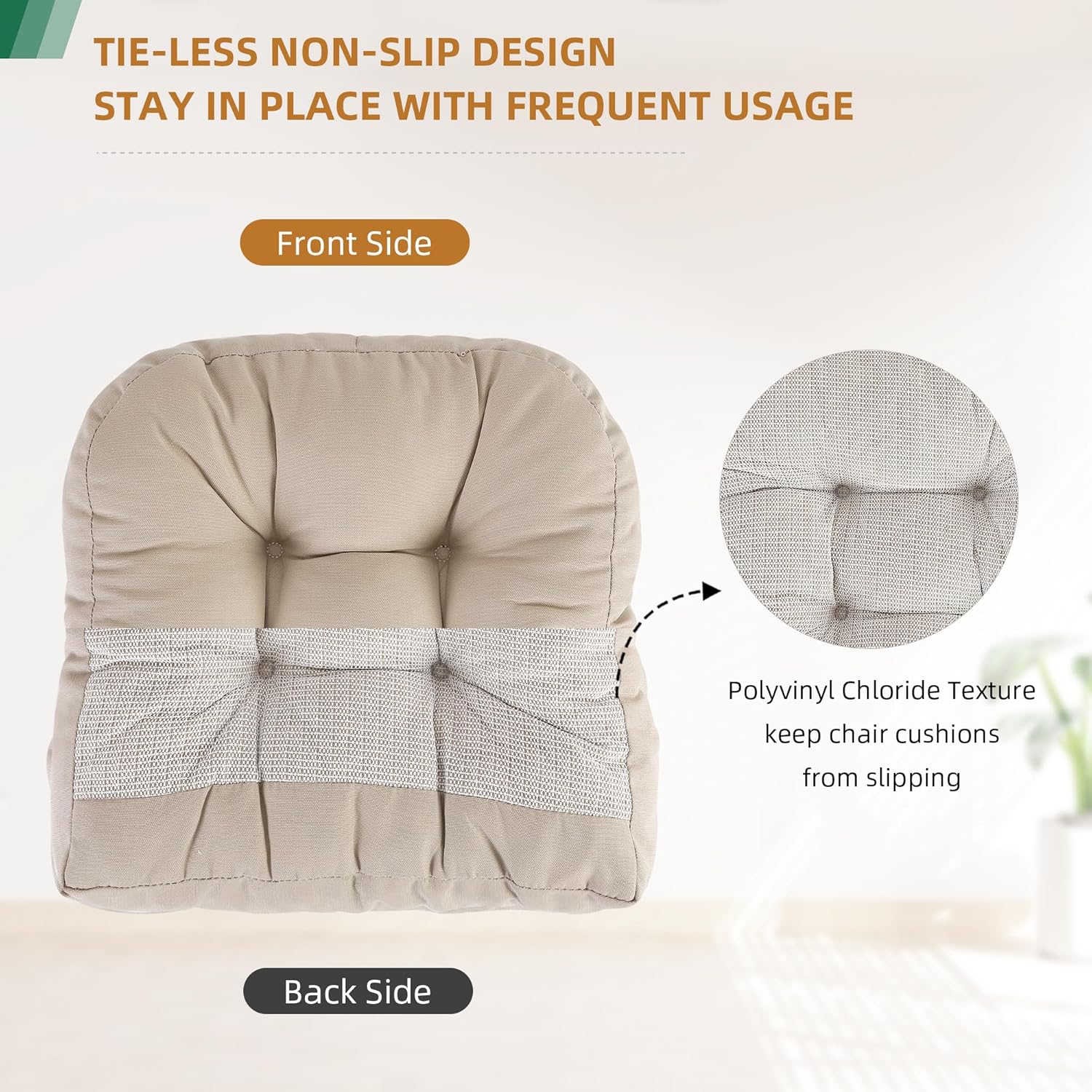 RACE LEAF 17" x 17" Patio Chair Cushions Khaki - Outdoor/Indoor Tufted Memory Foam Chair Pads Set of 2, Water-Resistant Olefin Chair Seat Cushion Non-Slip Backing