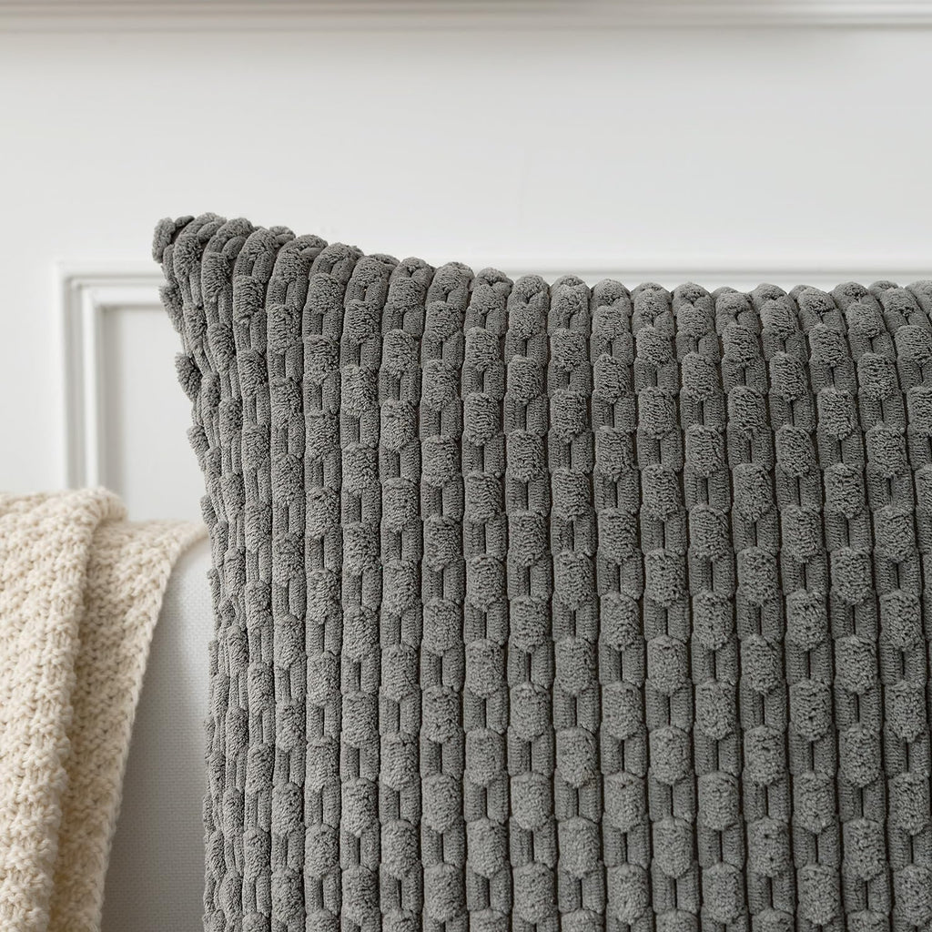 Kevin Textile 14x36 Inch Long Lumbar 1 Pack Boho Decorative Throw Pillow Cover Soft Striped Corduroy Rectangle Cushion Case Farmhouse Accent for Living Room Couch Sofa Bed, Dark Grey