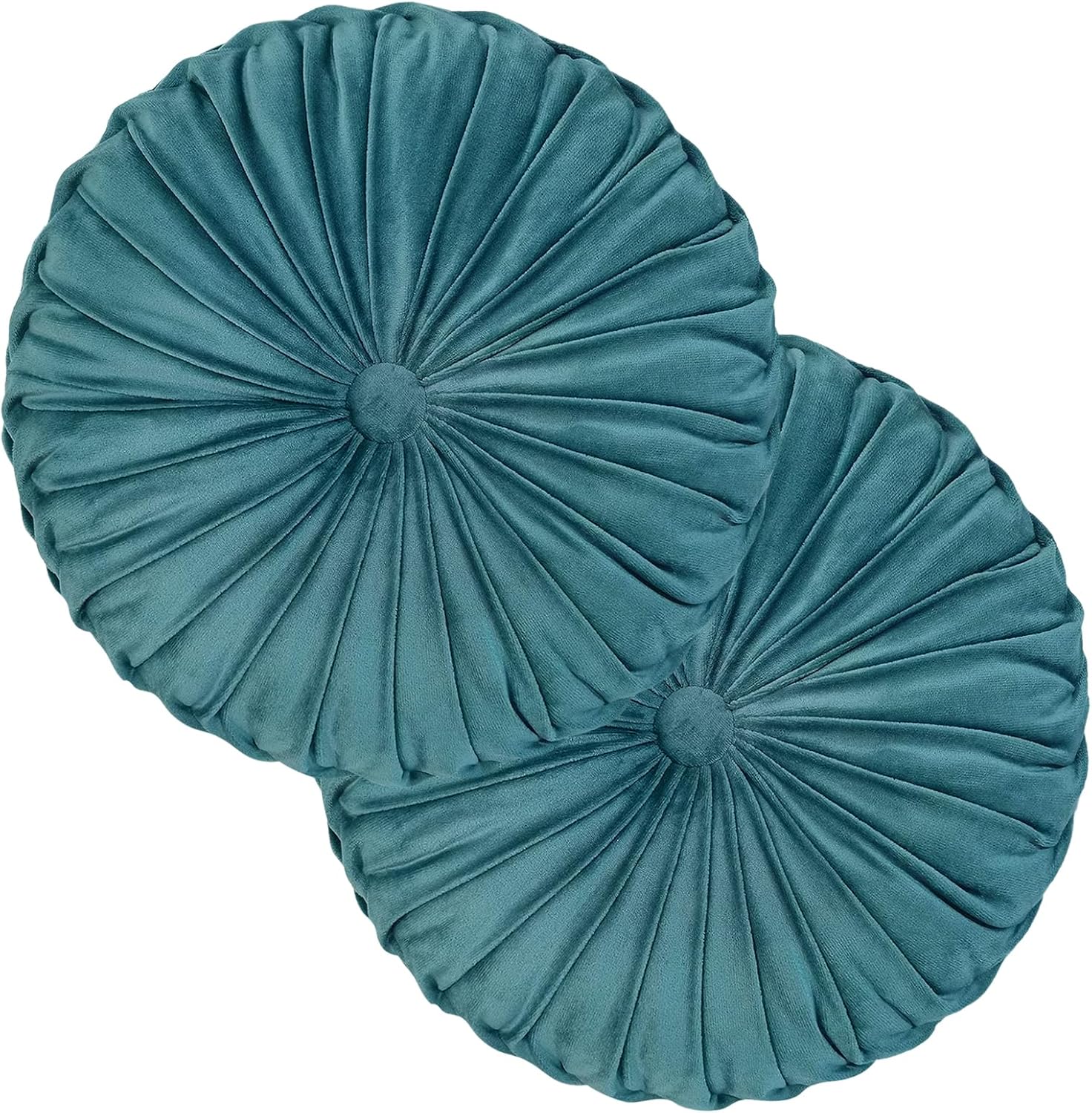 2 Pcs Round Throw Pillows Decorative Pumpkin Velvet Boho Pleated Bed Pillows Back Support for Couch Chair Dorm Car 14.96'' (Lake Blue)