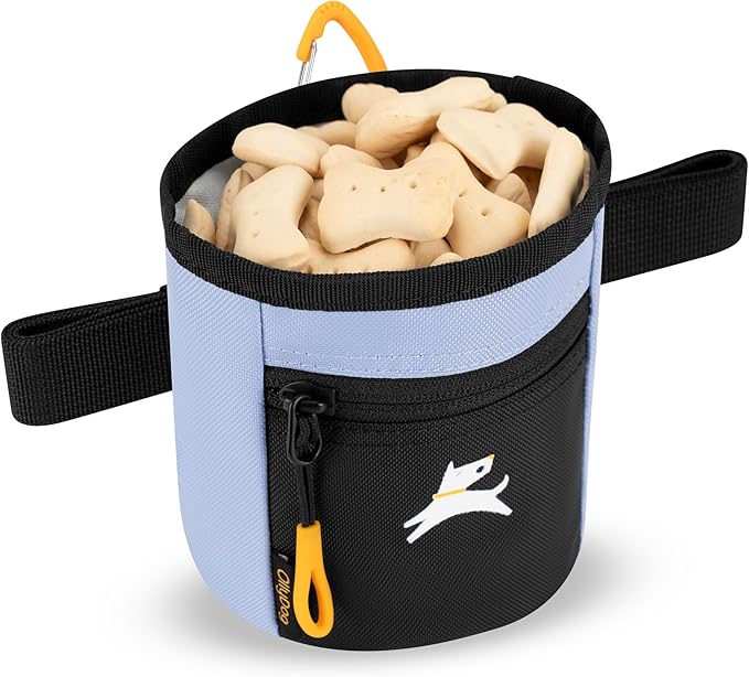OllyDog Goodie Treat Bag, Dog Treat Pouch, Waist Belt Clip for Hands-Free Training, Magnetic Closure, Dog Training and Behavior Aids, Three Ways to Wear (Blue Heron)