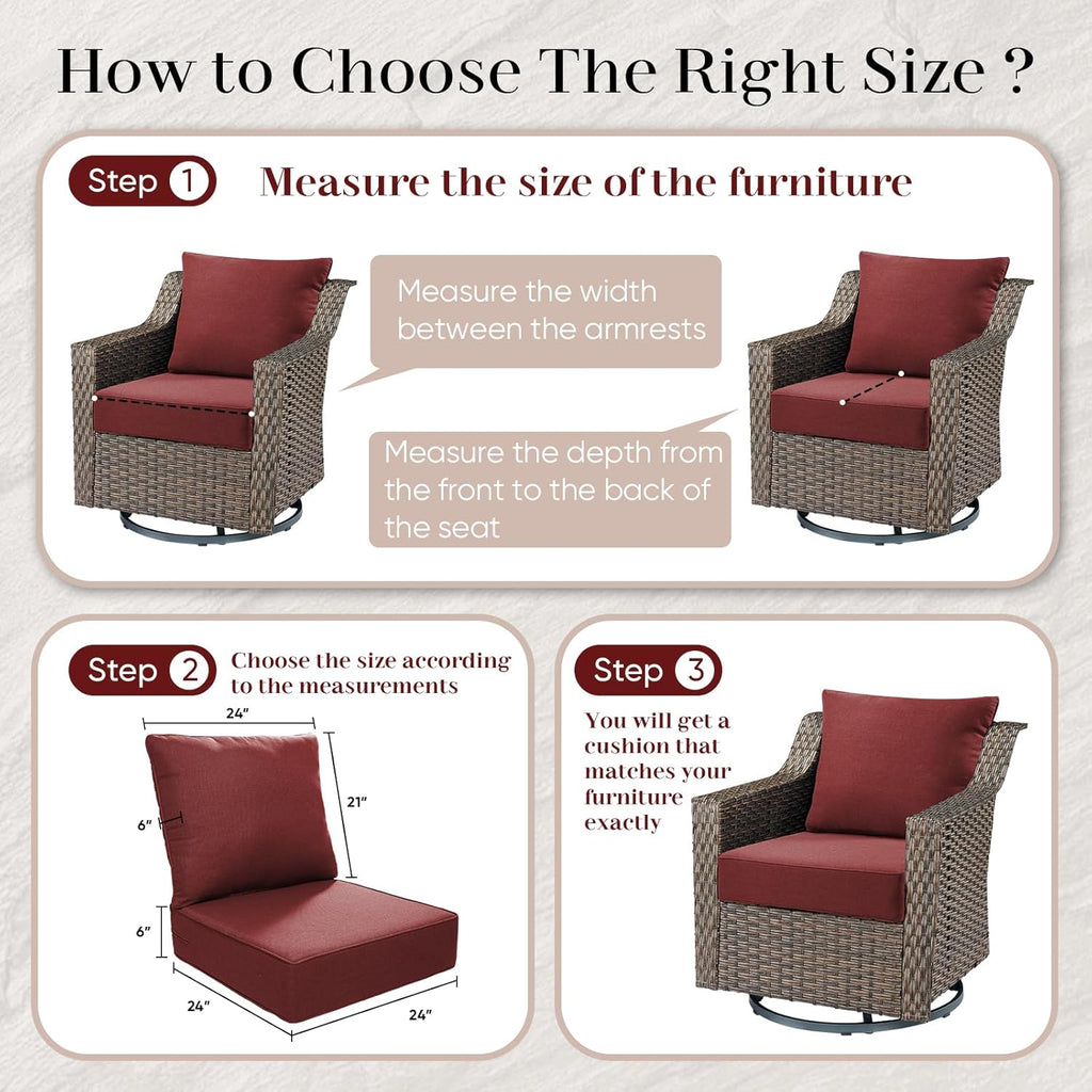 Outdoor Seat Cushion Set-24 x 24 x 6 Inch Outdoor Chair Cushions with Water Resistant & Removable Cover Outdoor Cushions for Patio Furniture Chair Sofa Couch-Red