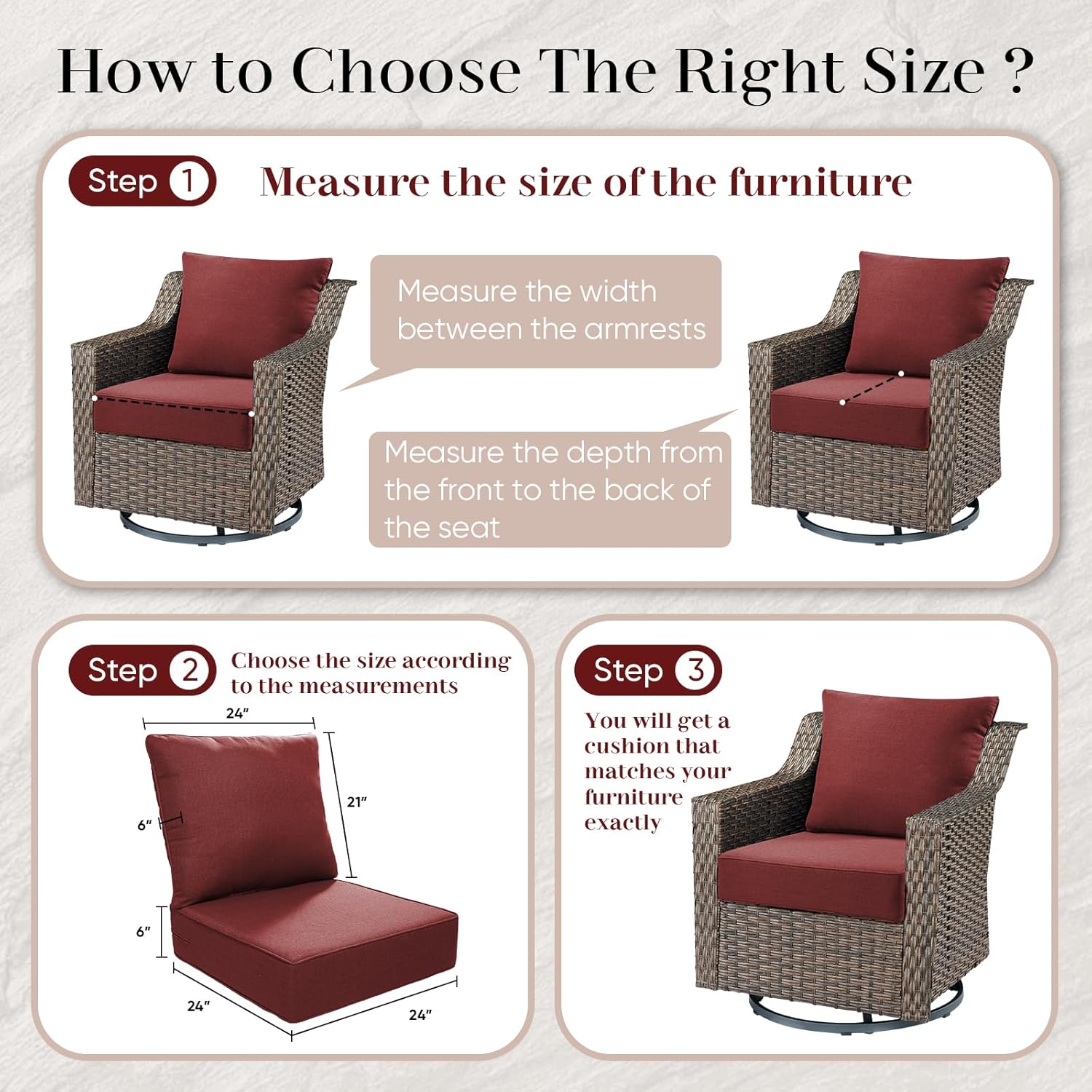 Outdoor Seat Cushion Set-24 x 24 x 6 Inch Outdoor Chair Cushions with Water Resistant & Removable Cover Outdoor Cushions for Patio Furniture Chair Sofa Couch-Red