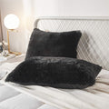 Uhamho Set of 2 Faux Fur Throw Pillow Covers Soft Velvet Decorative Pillowcases Zipper Closure (Black, 20"x26")