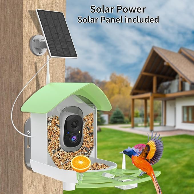 Bird Feeder with Camera,Smart AI Birds Breed Recognition,Birds Motion Detection with Real-Time Notice,Auto Capture Bird Watching WiFi Camera,Solar-Powered Outdoor Charging Bird House,Ideal Gifts,Green