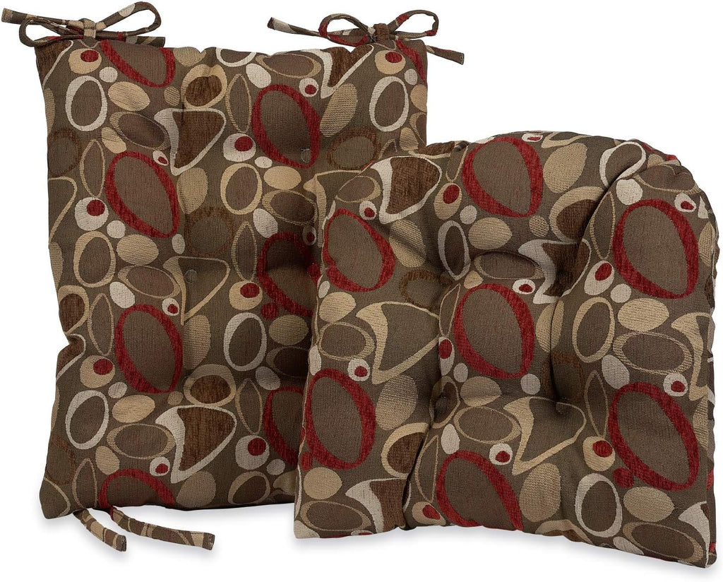 Klear Vu Omega Non-Slip Rocking Chair Cushion, Assembled in USA, Thick Tufted Design, Includes Seat Pad & Back Pillow with Ties, 17x17 Inches, 2-Piece Set, Floral Brown