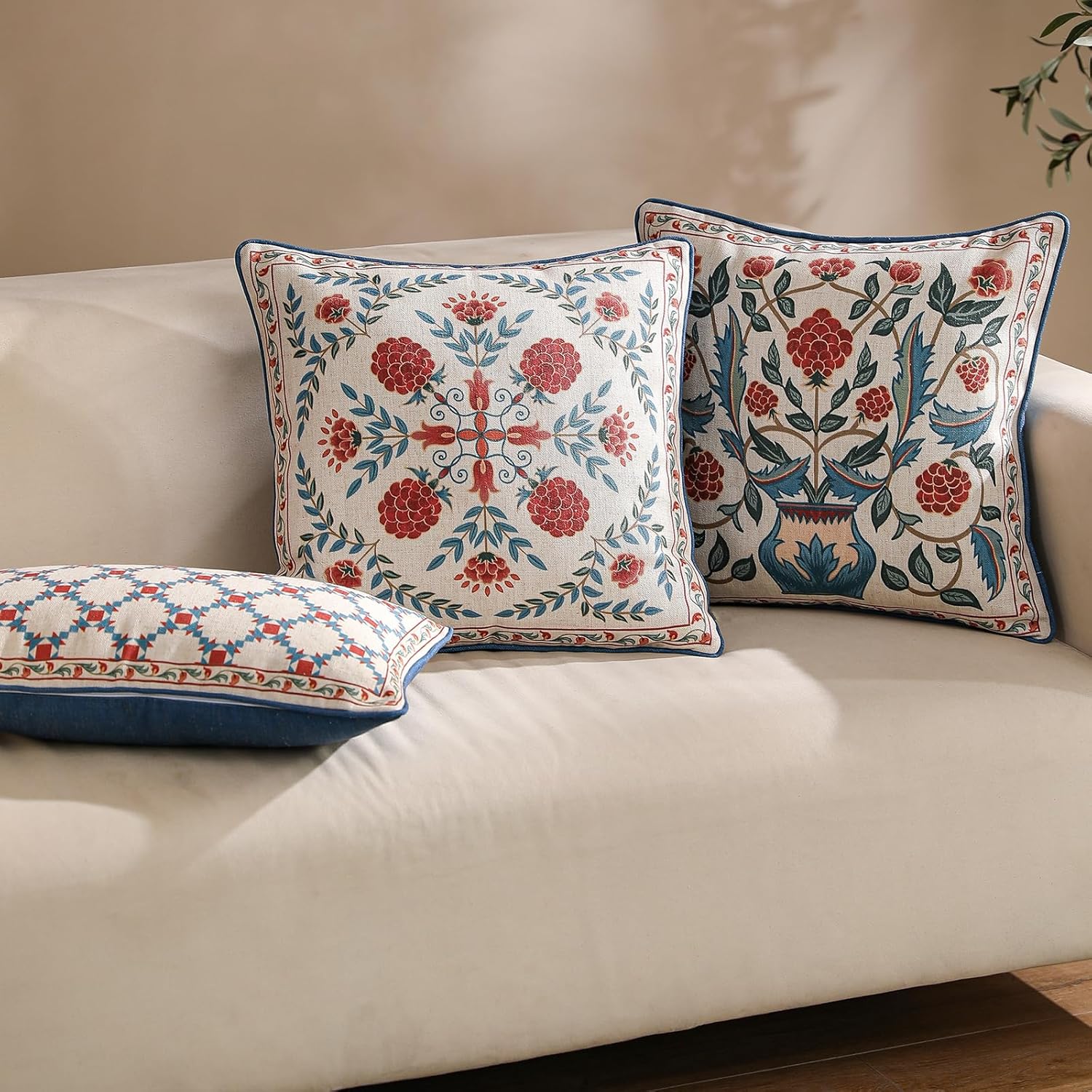 patdrea Designer Throw Pillow Covers Set of 2,Lumbar Bright Vintage Red Linen with Checkerboard Pattern Pillow Cover,Decorative Rectangle Pillowcases Cushion for Bed Living Room Outdoor,12"x20"