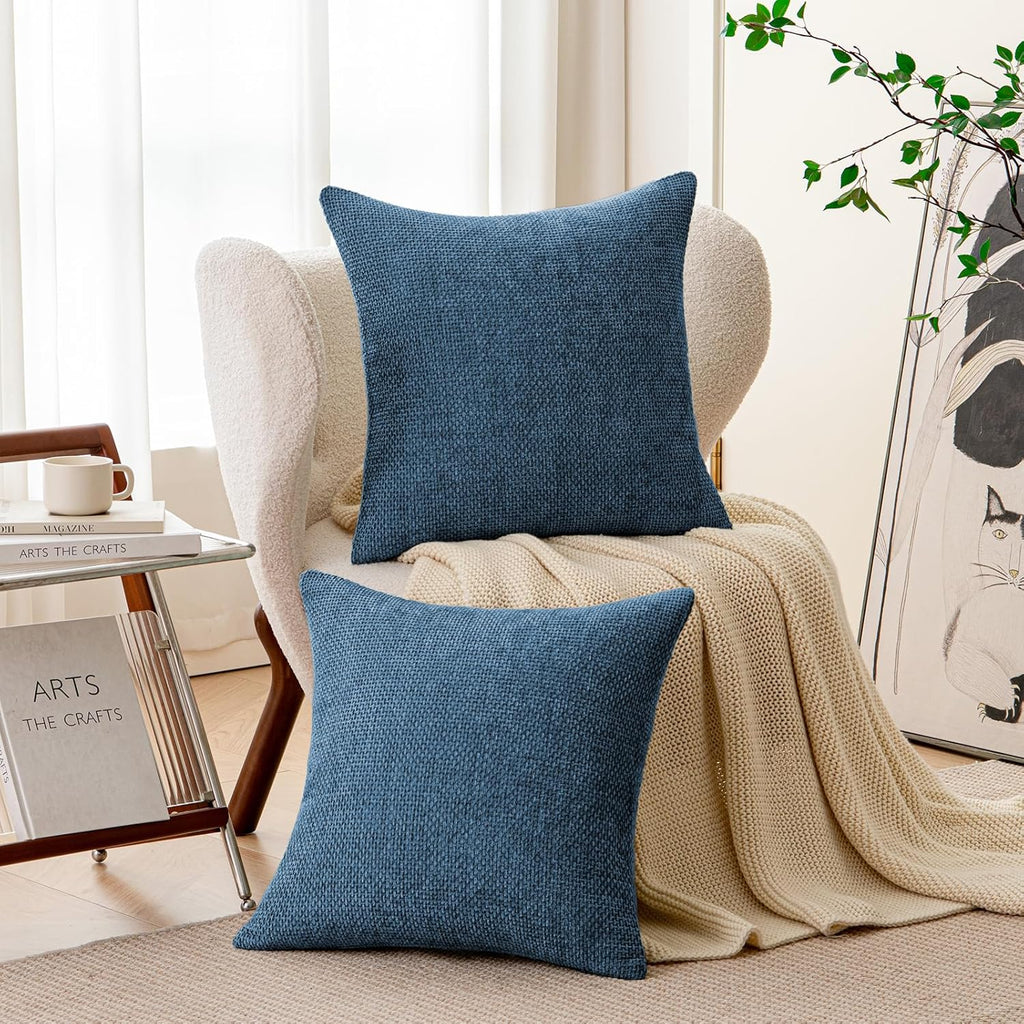 a moment Ocean Blue Chenille Throw Pillow Covers 18x18 Inch Pack of 2 Modern Decorative Throw Pillow Covers Farmhouse Cross Covers Home Decor for Sofa Bedroom Living Room