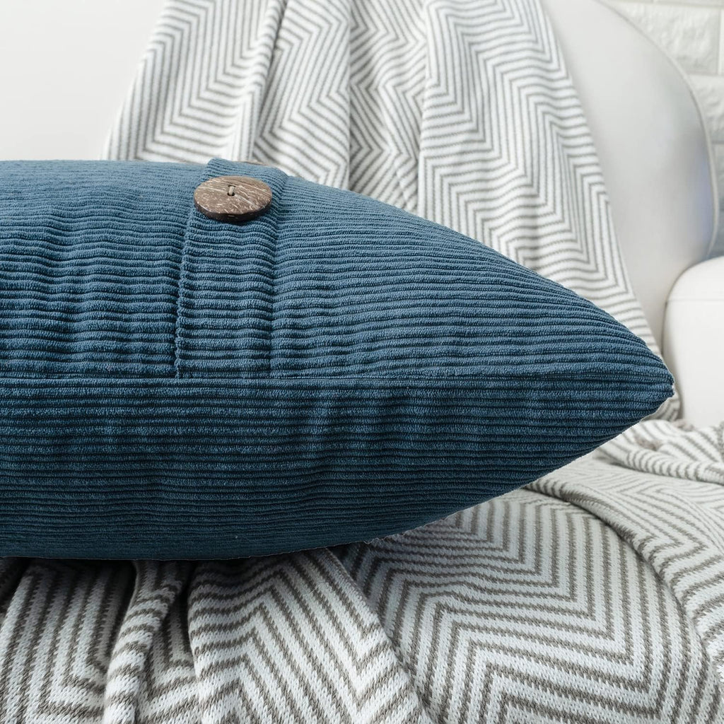 HWY 50 Blue Chenille Throw Pillow Covers 20x20 Inch with Triple Buttons, Soft Farmhouse Accent Decorative Cushion Cases for Couch Sofa Bed Living Room Pack of 2