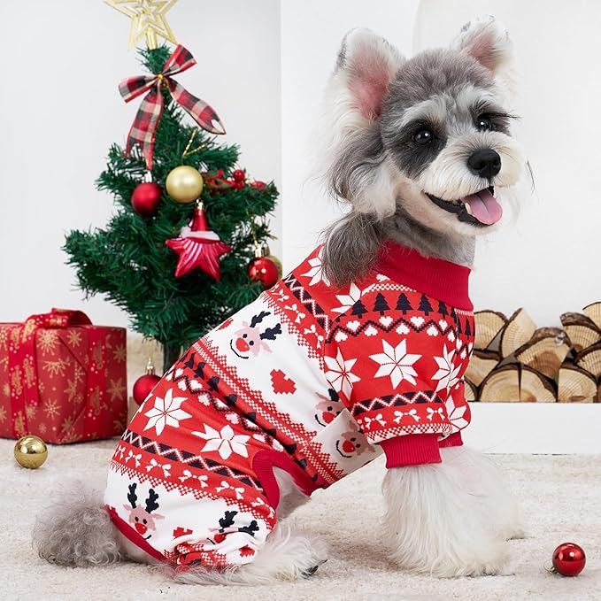 XPUDAC 4 Pack Christmas Dog Pajamas Soft Puppy Outfits for Small Medium Dogs Pet Clothes Pjs Doggie Bodysuit Cat Christmas Apparel, Red Green, XL