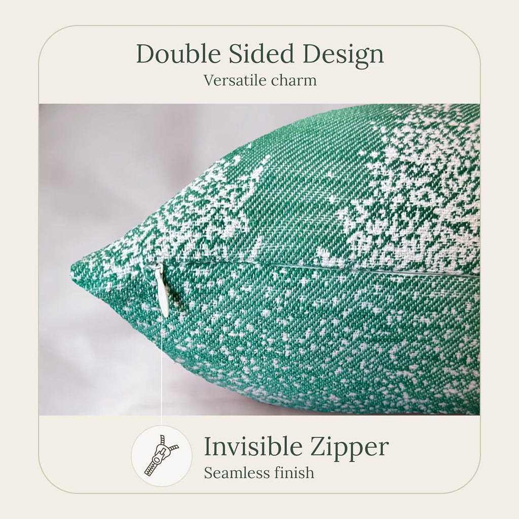 SanVia Moss & Snow Premium Cotton Throw Pillow Covers, 20 x 20 Inches, Green Handwoven Couch Pillow Covers, Luxury Holiday Theme Home Décor Cushion Cover, Insert Not Included