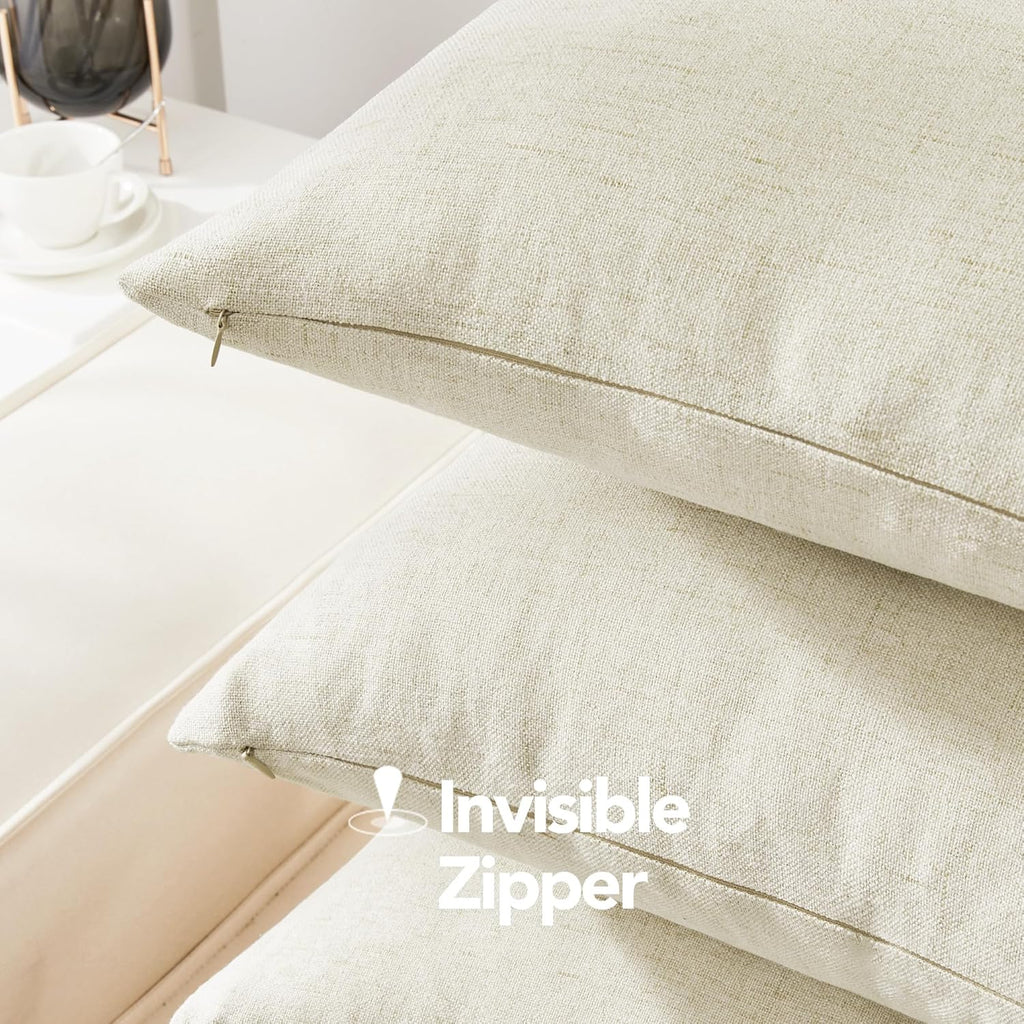 Deconovo Pillow Covers 18x18, Throw Pillow Cover, Faux Linen Decorative Pillow Covers for Throw Pillows, Pillow Cases Standard Size for Home(18 x 18 Inch, Cream, Set of 4, No Pillow Insert)