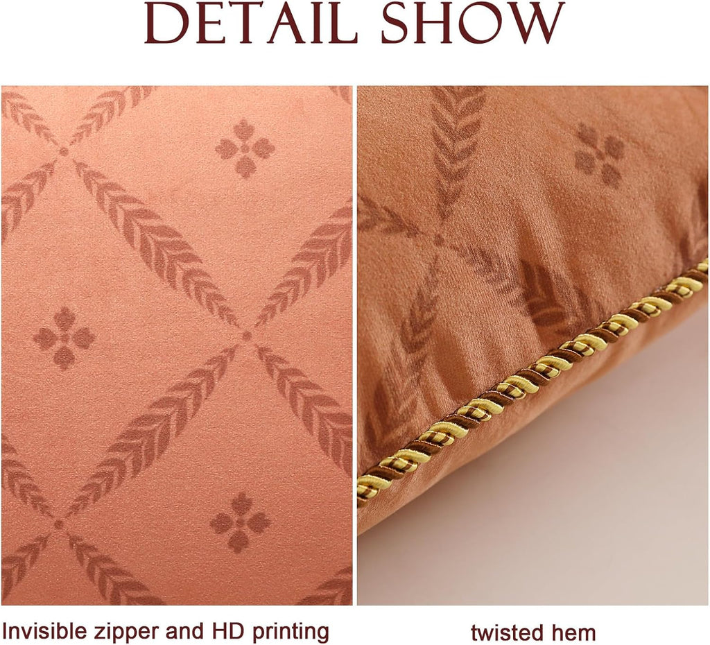 Rectangle Throw Pillow Covers,Orange Cozy Velvet with Minimalist Floral and Leaves Pattern Pillowcases,Decor Lumbar Pillows Cushion Covers for Couch Sofa Bed Car Chair,12"x20"