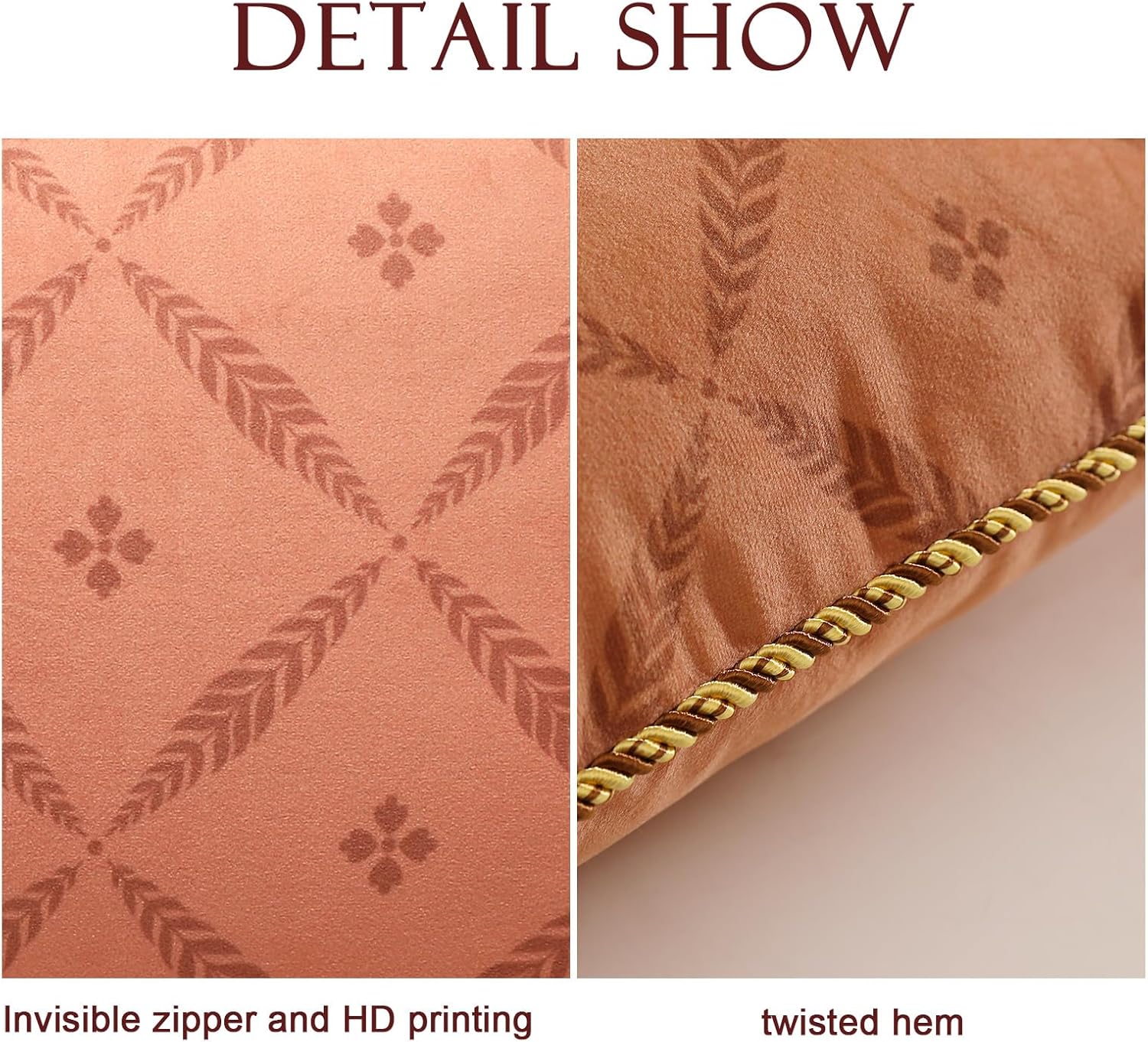 Rectangle Throw Pillow Covers,Orange Cozy Velvet with Minimalist Floral and Leaves Pattern Pillowcases,Decor Lumbar Pillows Cushion Covers for Couch Sofa Bed Car Chair,12"x20"