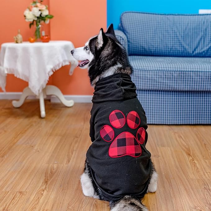 KOOLTAIL Plaid Dog Hoodie Pet Clothes Sweater with Hat and Pocket for Small Medium Large Size Dogs, Soft Winter Warm Dog Cold Weather Coat, Fleece Fall Dog Hooded Sweatshirt for Puppy Cats, Black L