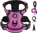 IVY&LANE No Pull Dog Harness for Large Dogs, Dog Vest Harness with Leash, Safety Belt and Storage Strap, Fully Adjustable Harness, 360° Reflective Strip, Soft Handle (Fuchsia Pink, L)