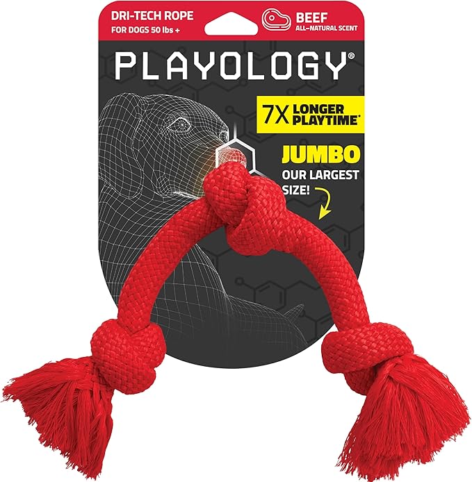 Playology Dog Toys | Dri-Tech Rope Toy Tug of War Rope for Aggressive Chewers | Jumbo Beef Scented Toy - Easy to Clean and Made from Non Toxic Materials