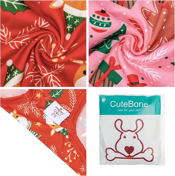 CuteBone Dog Christmas Shirts 2-Pack Soft Pet Clothes Breathable Summer Vest for Small Puppy and Stretchy Cat Apparel 2BX16XS