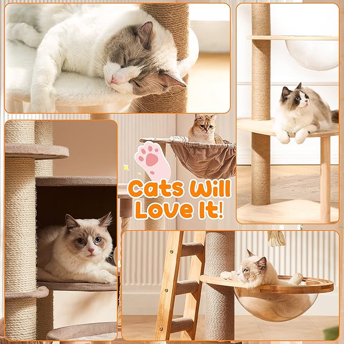 262FT/80M Cat Scratching Sisal Rope, 6mm 1/4inch Thick Natural Jute Rope for Scratch Posts, Cat Trees, DIY Projects, Sisal Rope for Scratcher with 2 Mouse Toys (Natural, 262ft)