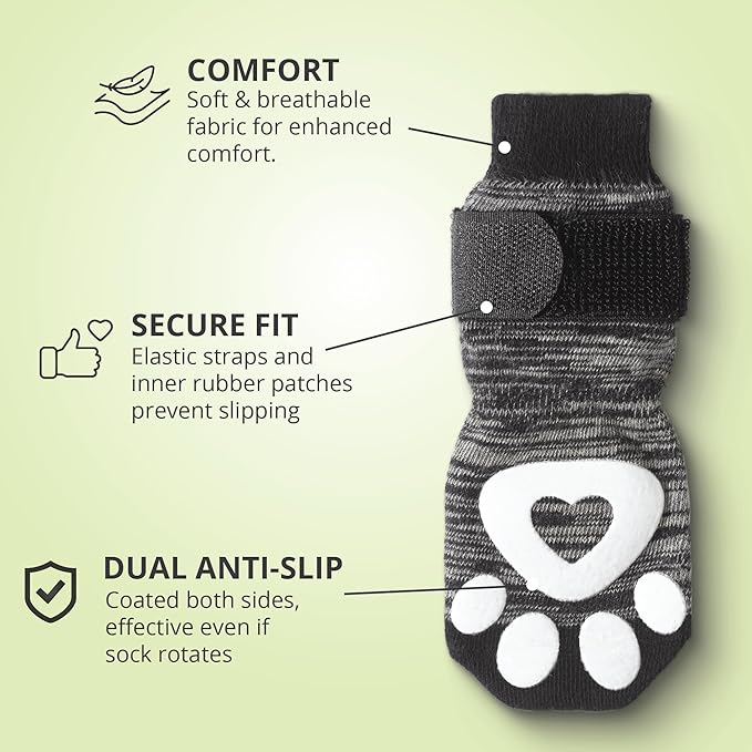 Anti Slip Dog Socks for Hardwood Floors, 6 Pack | Dog Socks to Prevent Licking Paws and Add Traction | Paw Protection for Senior Dogs | Dog Booties Alternative - Large