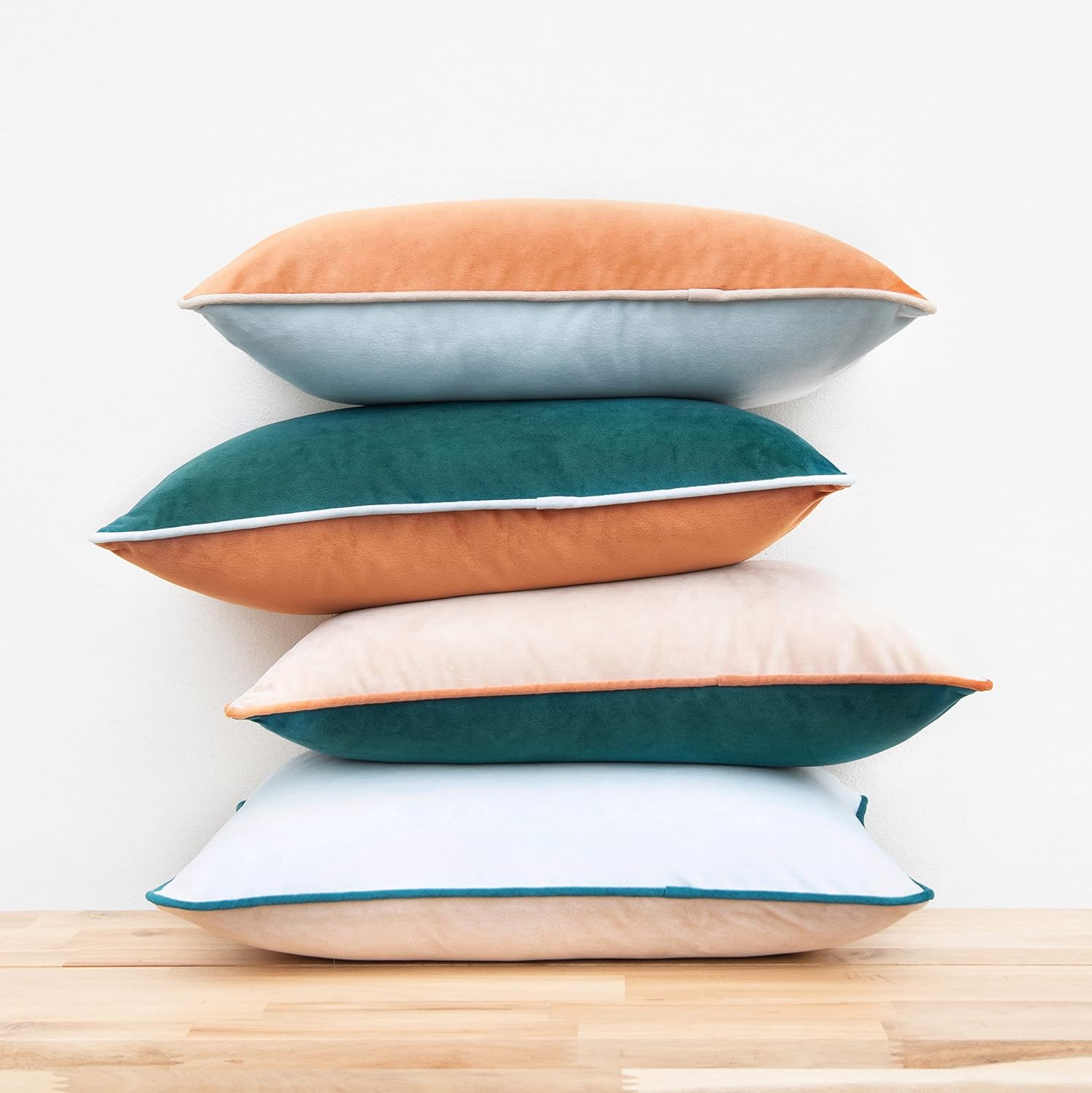 MONDAY MOOSE Decorative Throw Pillow Covers Cushion Cases, Set of 4 Soft Velvet Modern Double-Sided Designs, Mix and Match for Home Decor, Pillow Inserts Not Included (12x20 inch, Orange/Green)