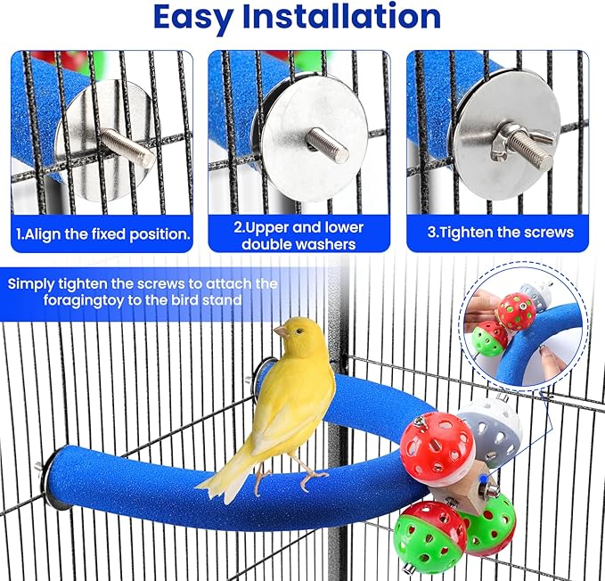 U Shape Parrot Perch Stand Toy Bird Platform Sand Paw Grinding Clean Stick Exercise Conure Budgie Cockatiel Cage Accessories (Blue-Rotate)