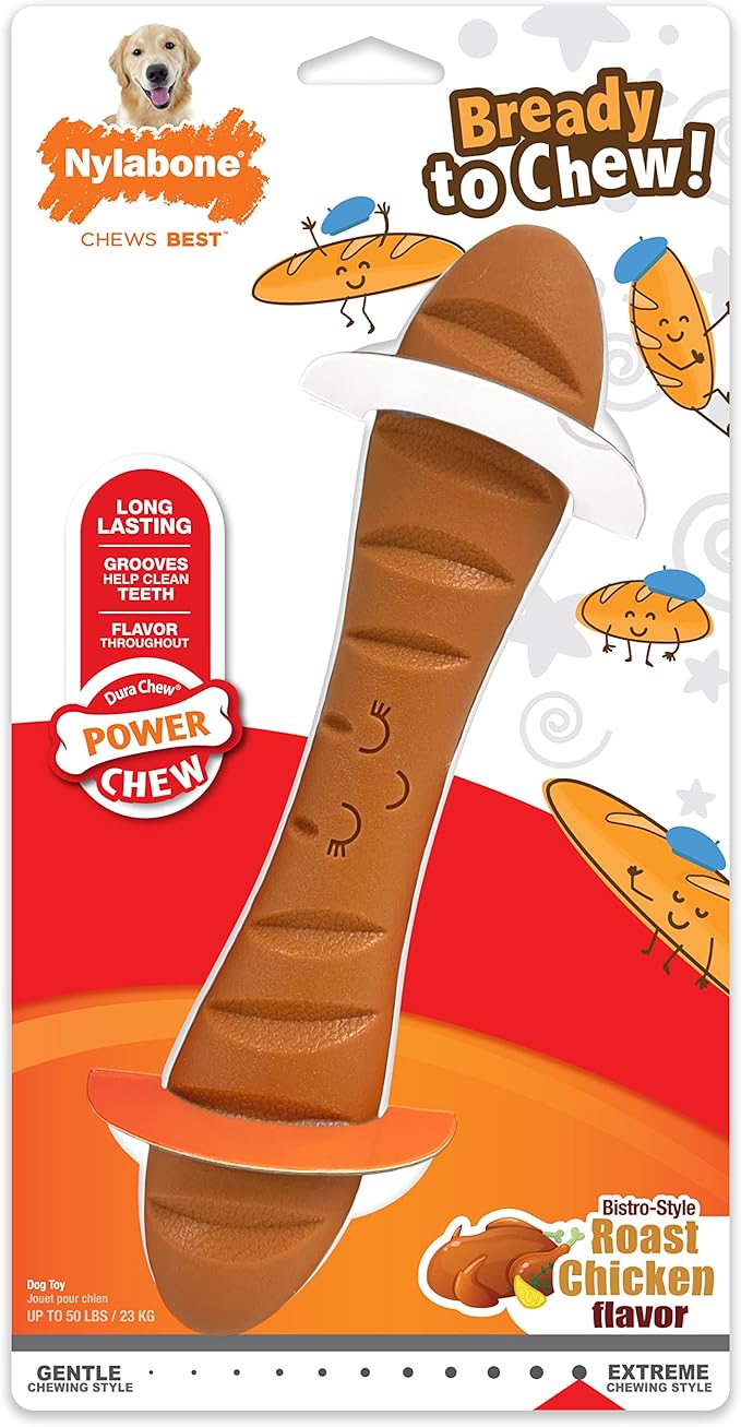 Nylabone Baguette Power Chew Toy for Dogs, Dog Toys for Aggressive Chewers, Roast Chicken Flavor, Large Dogs - Up to 50 lbs, 1 Count