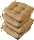 Chair Cushions for Dining Chairs, Seat Cushions for Kitchen Chairs, Indoor Seat Cushions with Ties, Tufted Foam Chair Pads, Non Slip Chair Cushions Set of 4, 15.5" x 15.5" x 4", Khaki