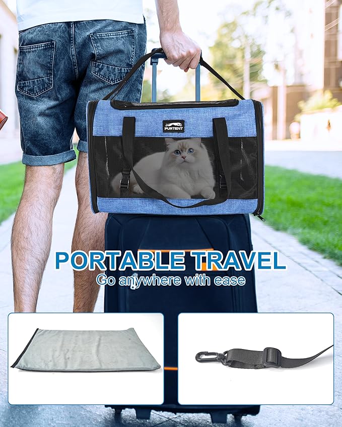 Soft-Sided Large Cat Carrier for 2 Cats, Spacious Foldable Pet Travel Carrier for Large Cats up to 25 Lbs, Double Cat Bag with Shoulder Strap, 20x13x13 Inch, Fits Maine Coon and Small Dogs, Blue
