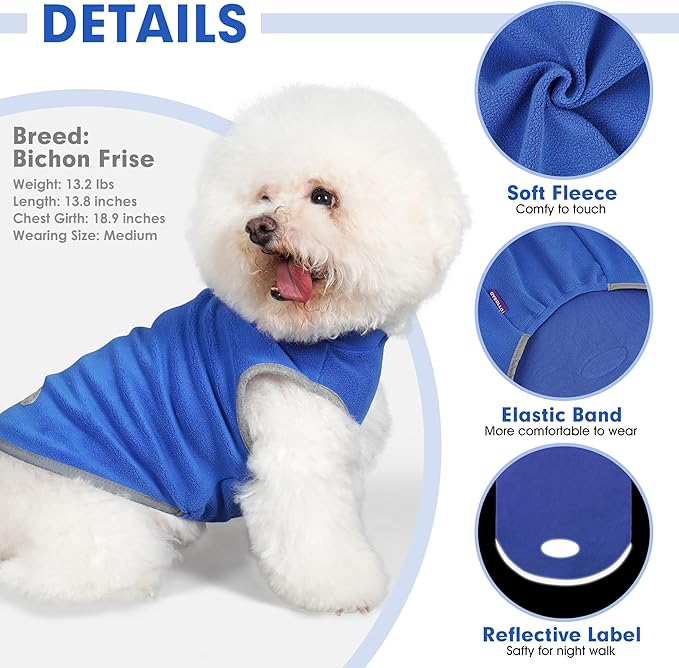 cyeollo 2 Pack Fleece Dog Sweater Pullover Dog Sweatshirt Reflective Lightweight Sweaters Pet Clothes for Small Dogs Boy Girl Pet Apparel Blue, Mist Blue, M