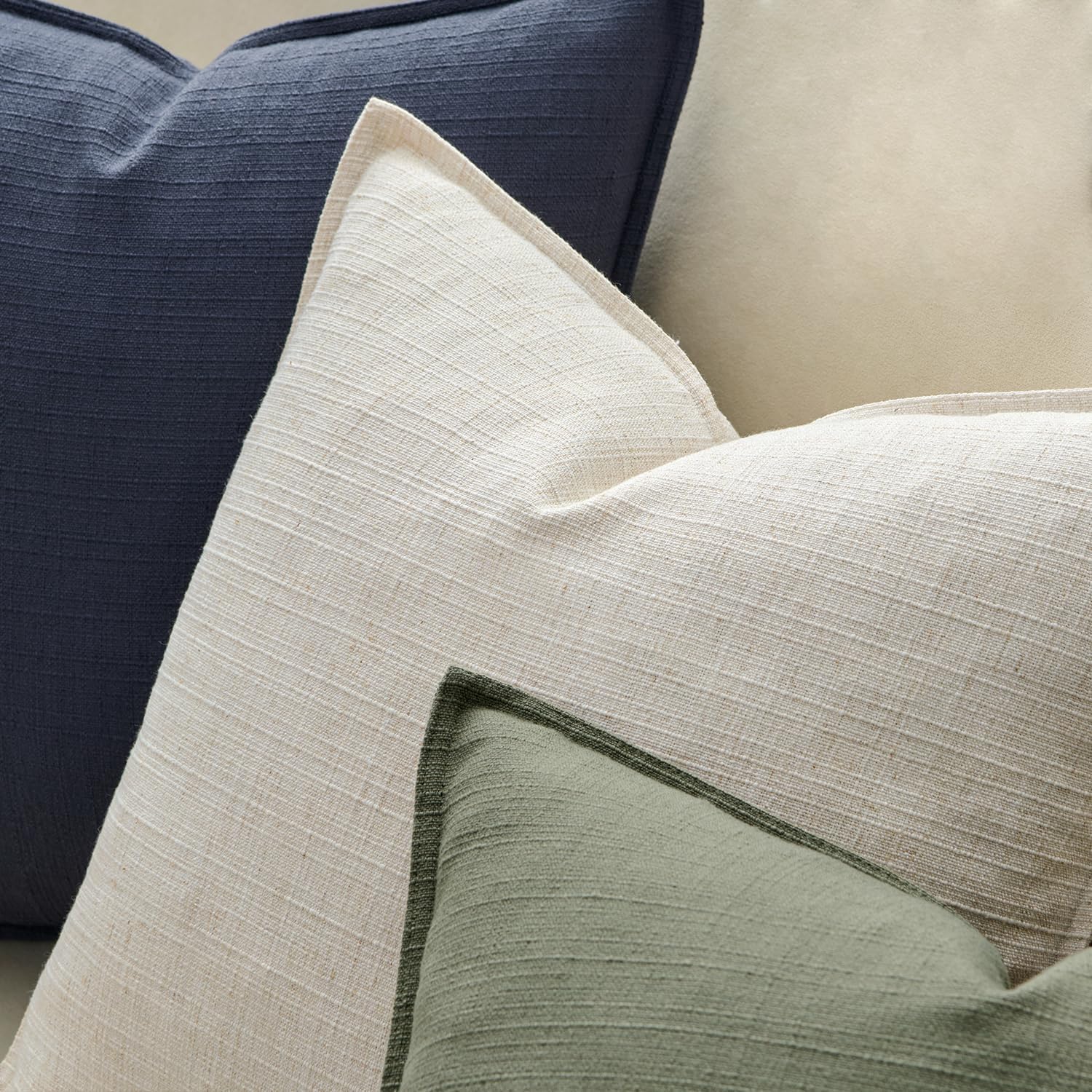 MIULEE Decorative Pillow Covers 22x22, 2 Pack Boho Farmhouse Neutral Throw Pillows for Couch, Thick Textured Modern Linen Cushion Cases Sofa Bed Living Room Home Decor, Cream White