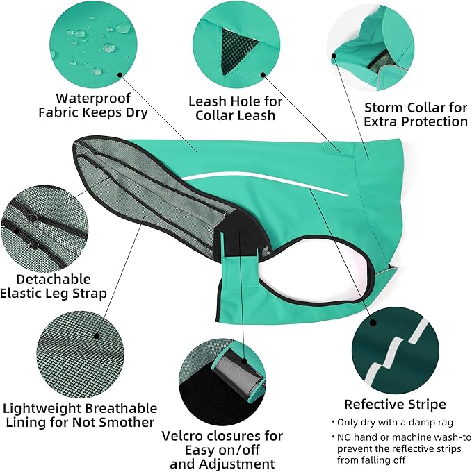Mile High Life Dog Raincoat, Adjustable Waterproof Reflective Rain Jacket for Small Medium Large Dogs, Lightweight Breathable Pet Rain Coat with Leash Hole(Green,L Chest 32-40")