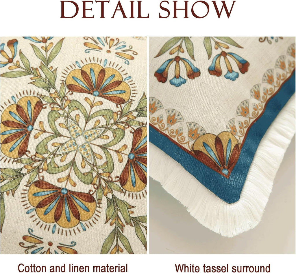 patdrea Designer Square Throw Pillow Covers,French Vintage Blue Farmhouse Linen Floral Pattern Pillow Cover,Decorative Pillowcases Cushion for Bed Living Room Outdoor Car,18"x18"