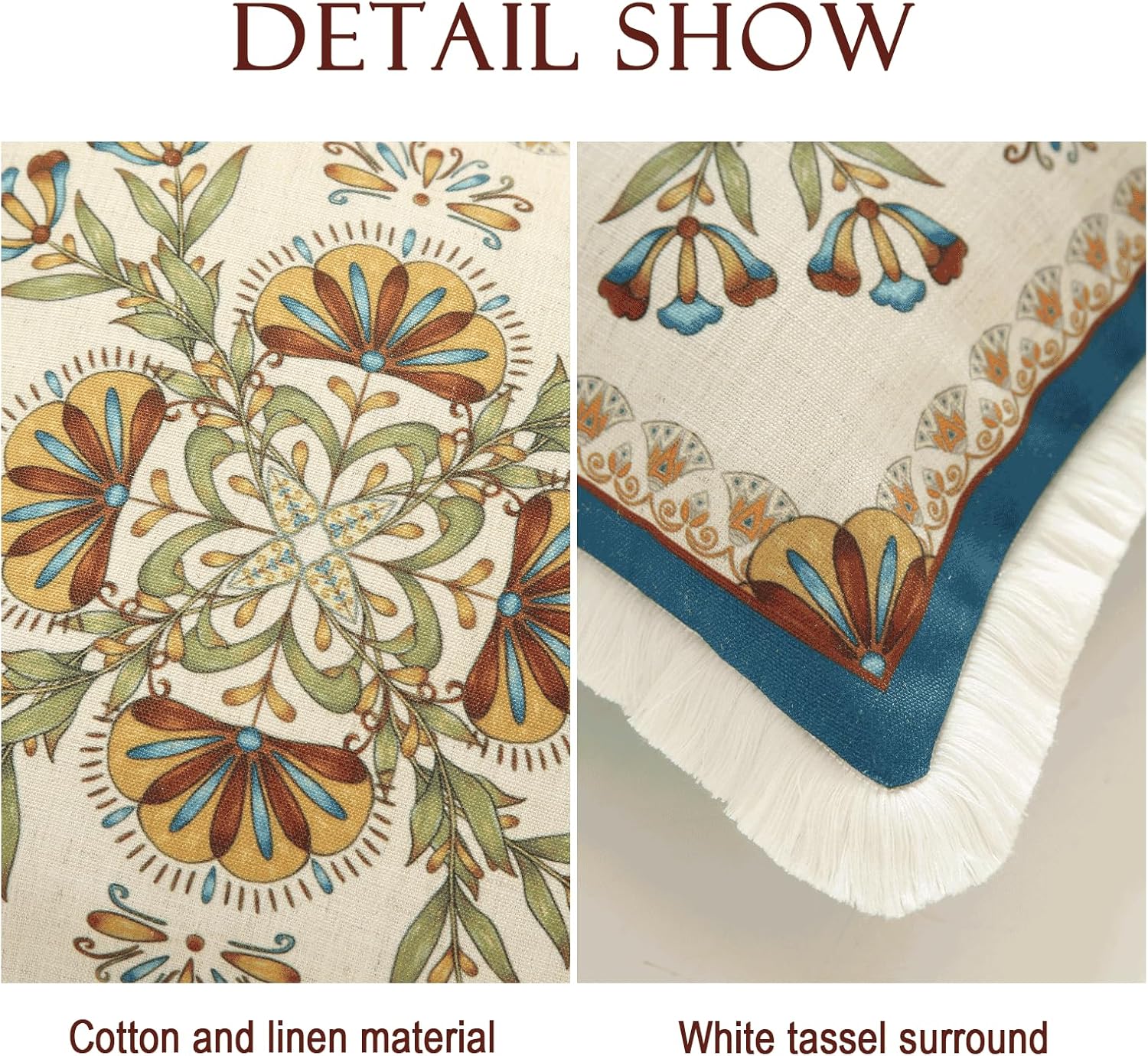 patdrea Designer Square Throw Pillow Covers,French Vintage Blue Farmhouse Linen Floral Pattern Pillow Cover,Decorative Pillowcases Cushion for Bed Living Room Outdoor Car,18"x18"