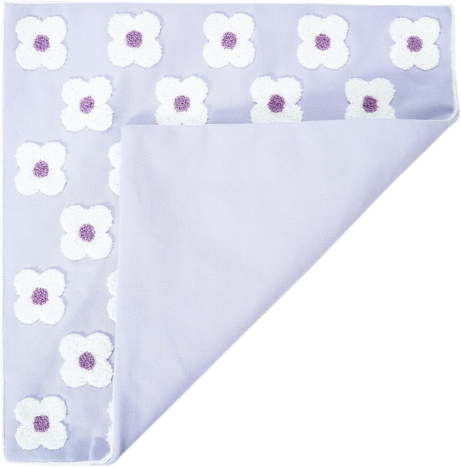 DECOBIRD Embroidery Throw Pillow Cover 20x20 Light Purple Floral Design Home Decor Loop Embroidered Pillow Case Thick Cotton Canvas Square Cushion Cover for Couch 50x50cm, 4 Petal Flowers 1 Piece