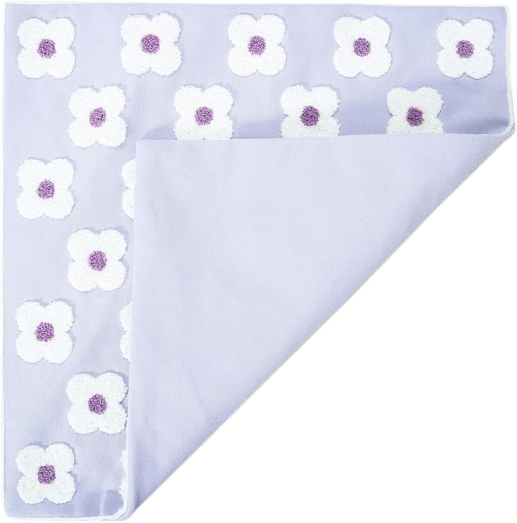 DECOBIRD Embroidery Throw Pillow Cover 18x18 Light Purple Floral Design Home Decor Loop Embroidered Pillow Case Thick Cotton Canvas Square Cushion Cover for Couch 45x45cm, 4 Petal Flowers 1 Piece