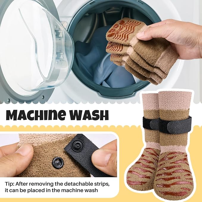 SlowTon Dog Socks with Double-Sided Grippers - 4PCS Dogs Grip Socks for Hot & Cold Pavement or Hard Floors, Non-Slip Paw Traction Protectors for Senior Small Medium Large Dogs(Brown, XL)