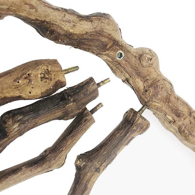 Allazone Bird Perch Natural with Chewing Toys Natural Grapevine Bird Stand Grape Stick Natural Bird Parrot Perch Standfor Parrots, Parakeets Cockatiels, Conures, Macaws, Love Birds (Style 1)