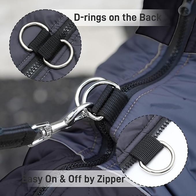 Warm Fleece Dog Coats for Small Dogs,D-Rings Waterproof Puppy Jacket for Cold Winter,Black XS