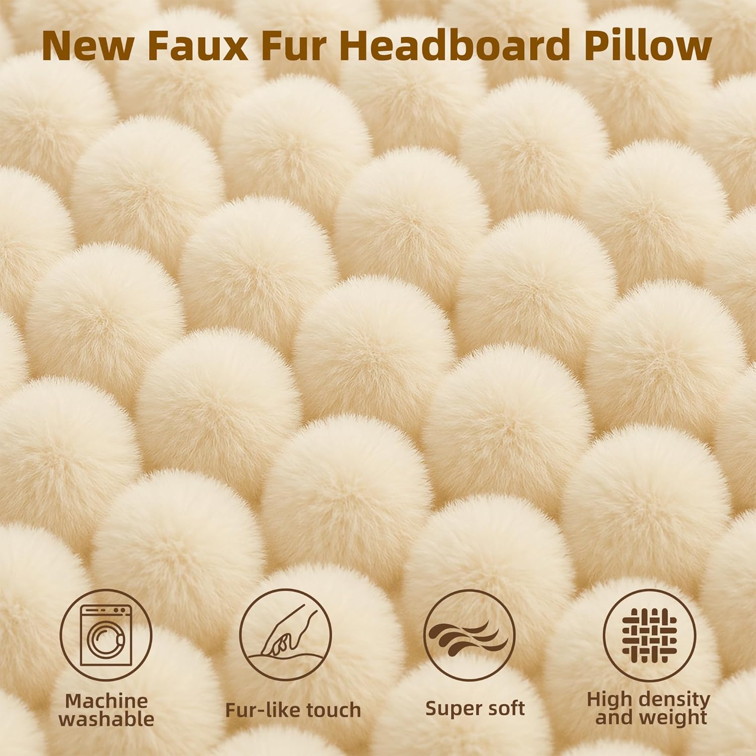 Faux Fur Headboard Pillow King Size, Triangular Wedge Backrest with Removable Head Roll & Side Pocket, Reading Pillow for Bed, Couch, Floor - Ergonomic Support for Neck, Back, Ivory