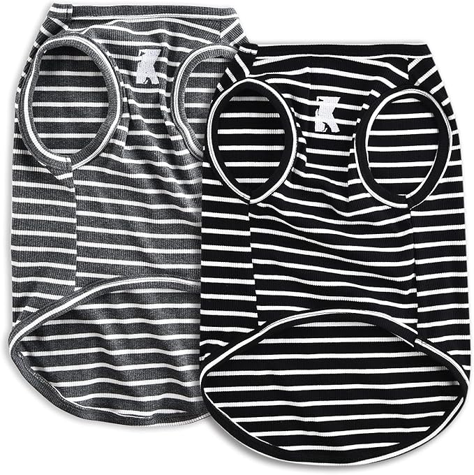 Koneseve Dog Shirt Vest Lightweight Stretchy Dog T-Shirts Soft Cool Sleeveless Stripe Vests Breathable Clothes for Puppy Kitty Cats Small Medium Large Dogs 2 Pack Black + Grey [ 6XL ]