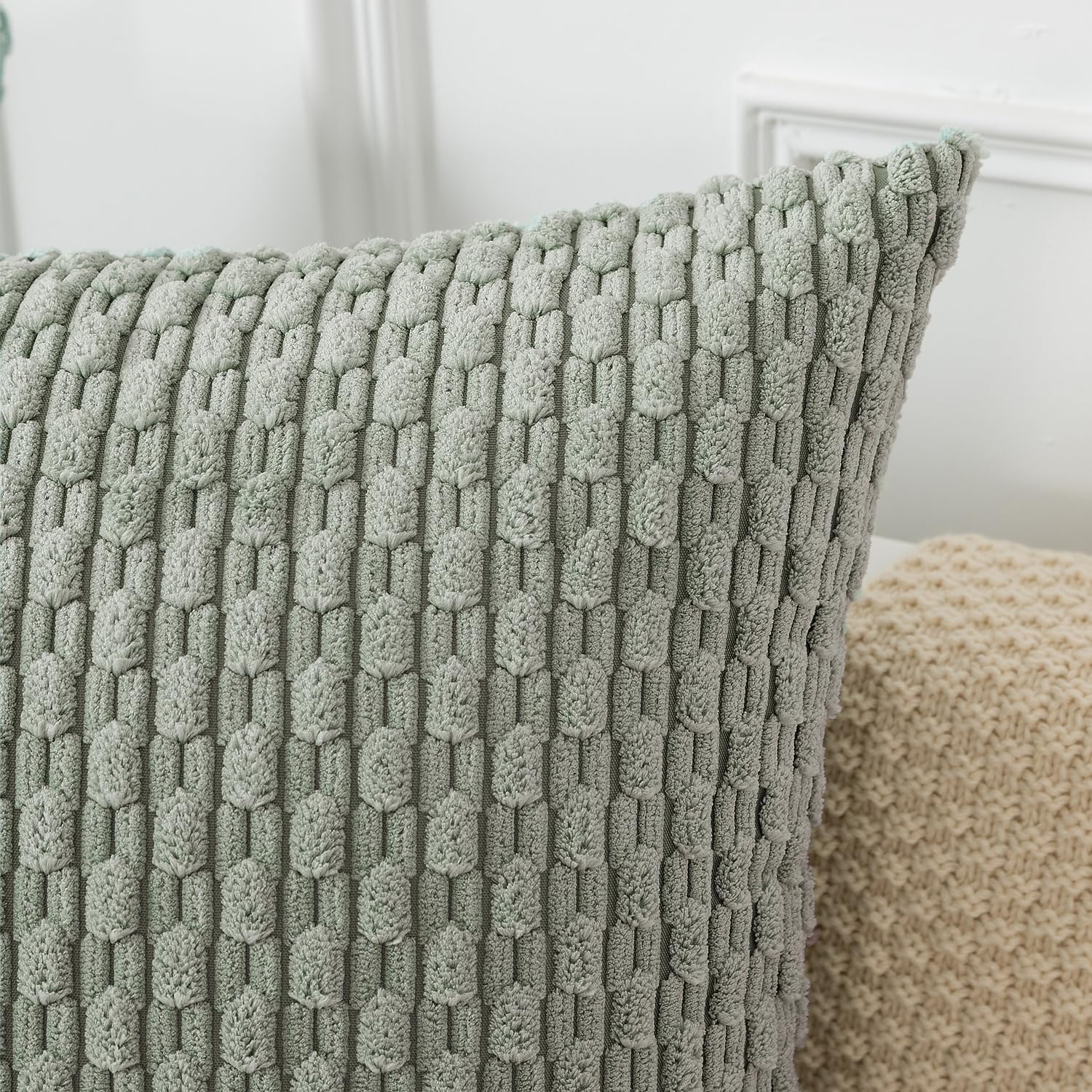 Kevin Textile 20x54 Inch Long Body Lumbar 1 Pack Boho Decorative Throw Pillow Cover Soft Striped Corduroy Rectangle Cushion Case Farmhouse Accent for Living Room Couch Sofa Bed, Greyish Green